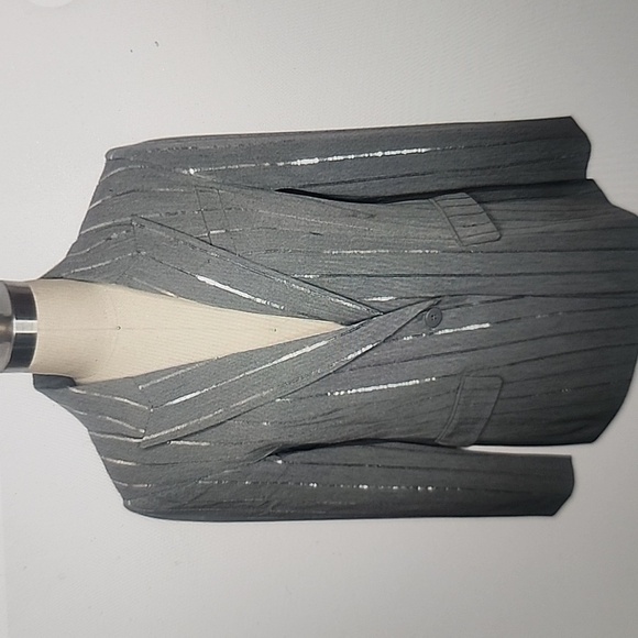 ELIE TAHARI GREY SILVER EMBELLISHED PINSTRIPE LONG SLEEVE BLAZER SIZE 2,6 - Picture 1 of 7